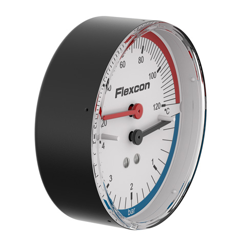 Flamco Manothermometer axial mit Absperrventil, 20-120 Gr. C, 0-4 bar 27248 Flamco Manothermometer axial mit Absperrventil, 20-120 Gr. C, 0-4 bar 27248