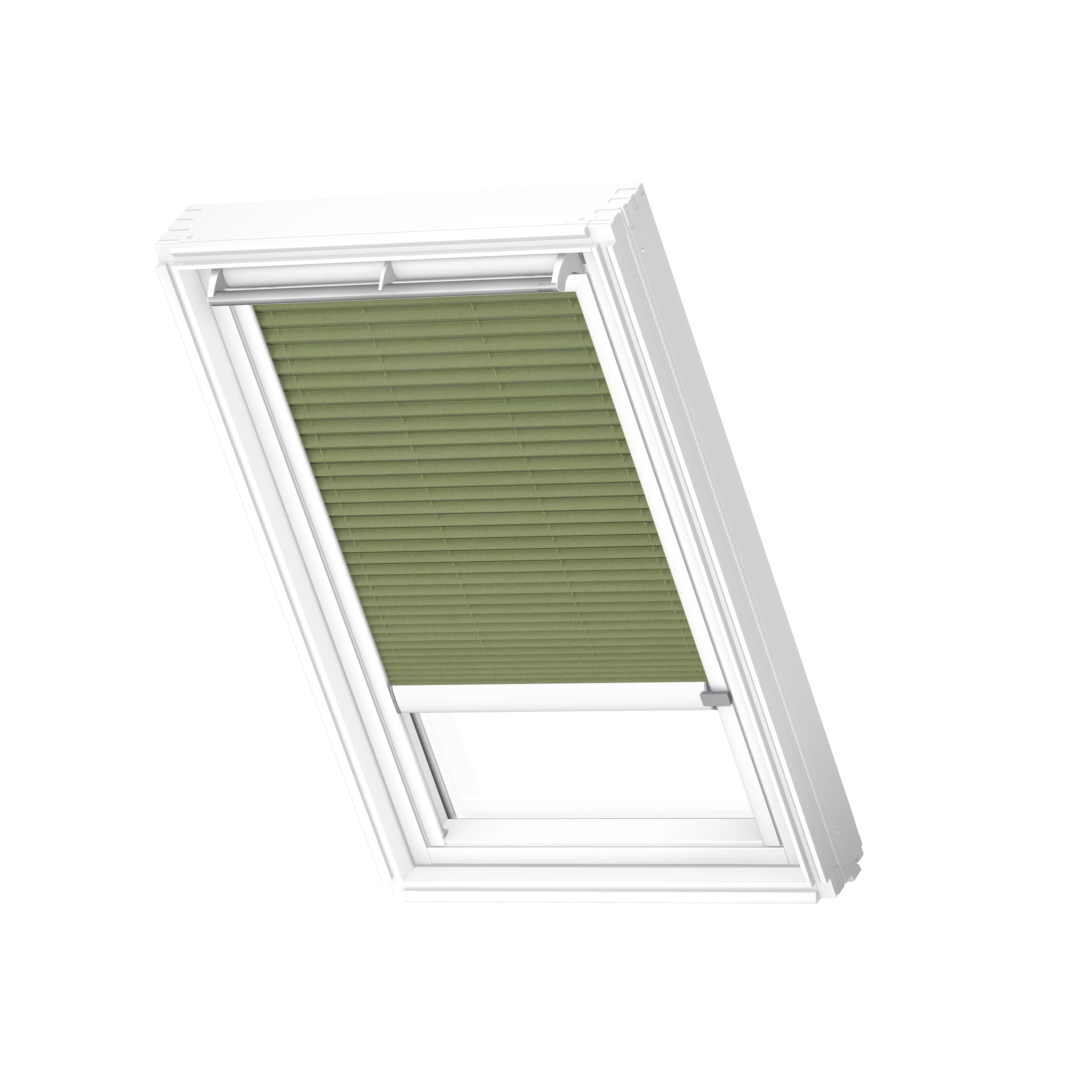 VELUX Plissee solar Moosgruen, weisse Schiene, Premium FSL U10 1280KWL