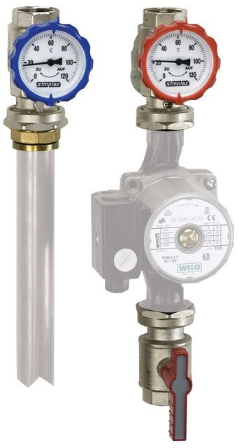 Flamco Pumpen-Arm.gruppe 3tlg. Thermom.gr. DN25 G1i PN16 MS vern. m. R.verschr. F10194 Flamco Pumpen-Arm.gruppe 3tlg. Thermom.gr. DN25 G1i PN16 MS vern. m. R.verschr. F10194