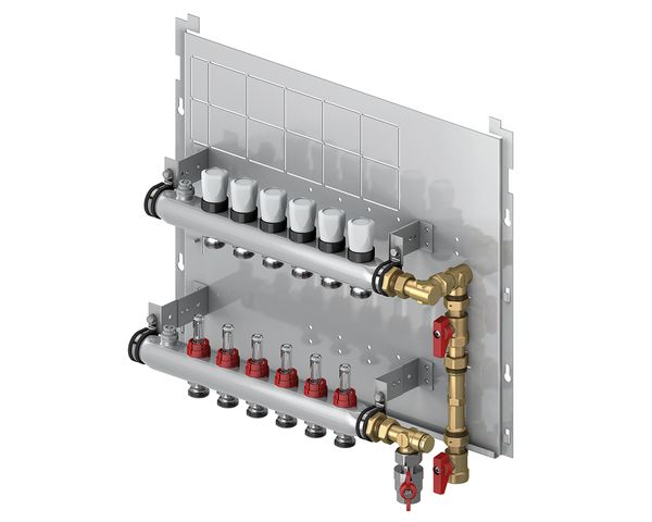 Flamco Verteiler 7-Fach Auf Grundplatte Mit Passstueck Und Kugelhahn MTS-11301.24